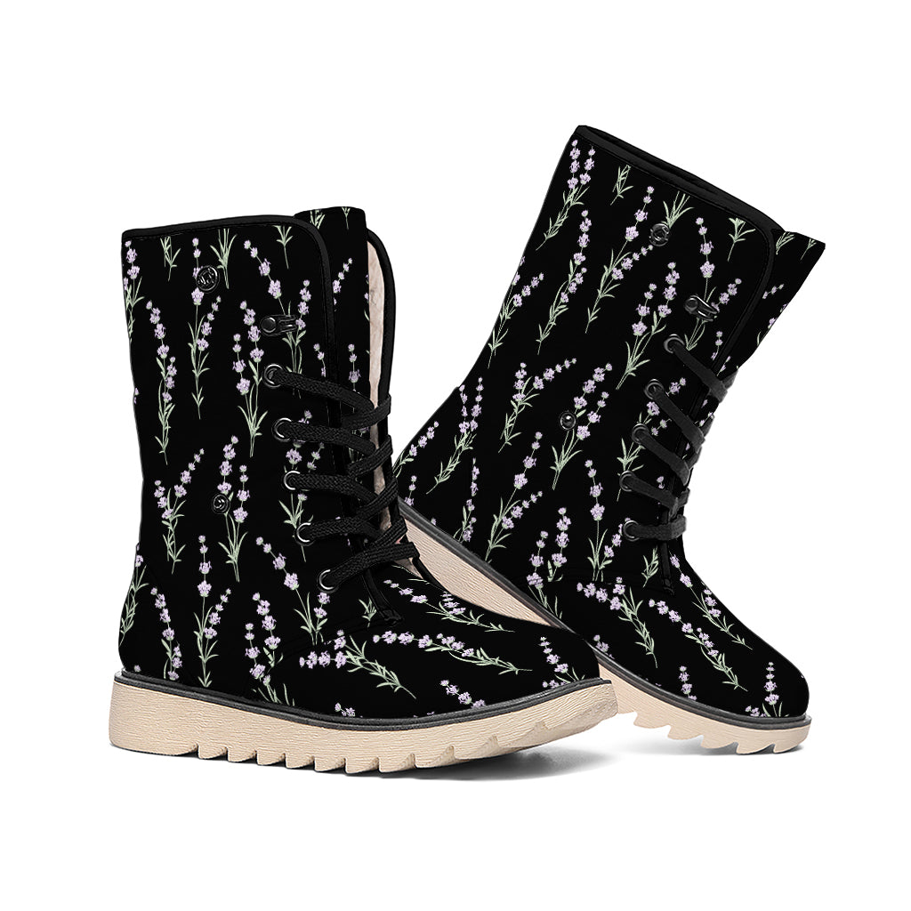 Lavender Flowers Pattern Print Winter Boots