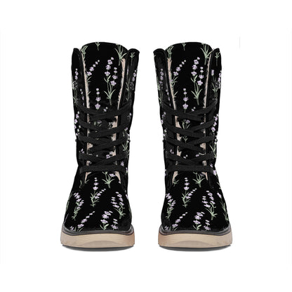 Lavender Flowers Pattern Print Winter Boots