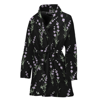 Lavender Flowers Pattern Print Women's Bathrobe