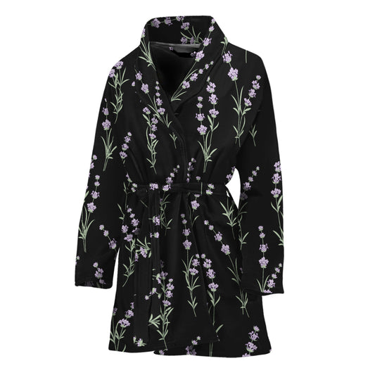 Lavender Flowers Pattern Print Women's Bathrobe