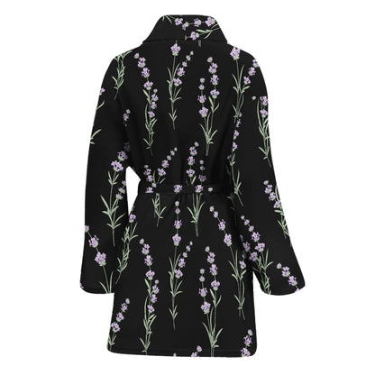 Lavender Flowers Pattern Print Women's Bathrobe