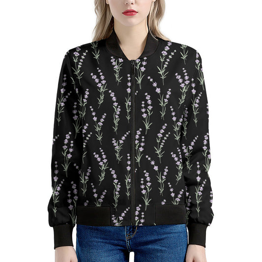 Lavender Flowers Pattern Print Women's Bomber Jacket