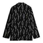 Lavender Flowers Pattern Print Women's Cotton Blazer