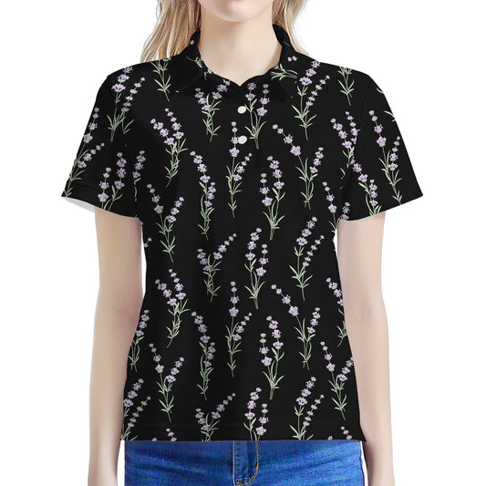 Lavender Flowers Pattern Print Women's Polo Shirt