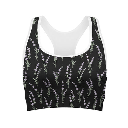Lavender Flowers Pattern Print Women's Sports Bra