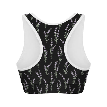 Lavender Flowers Pattern Print Women's Sports Bra