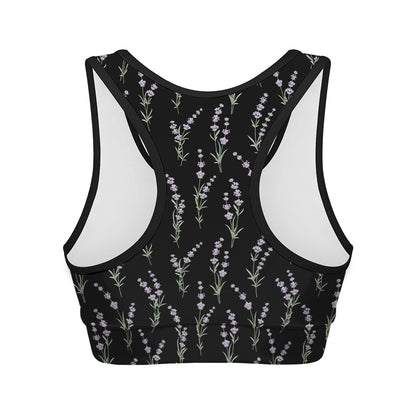 Lavender Flowers Pattern Print Women's Sports Bra