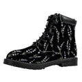 Lavender Flowers Pattern Print Padded Collar Lace Up Boots