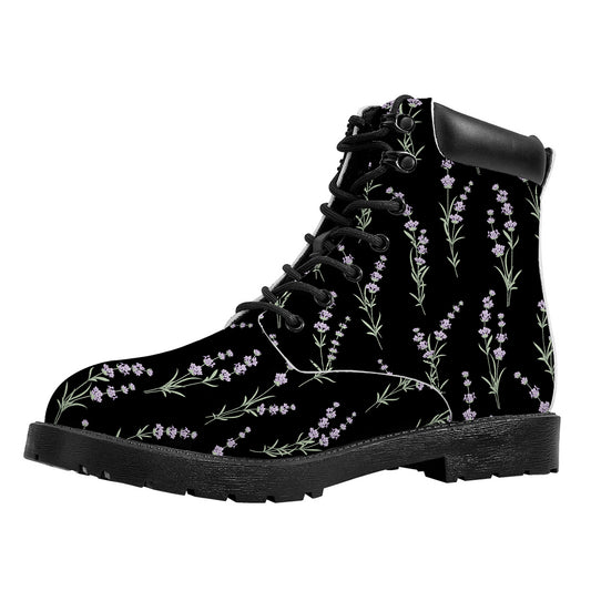 Lavender Flowers Pattern Print Work Boots