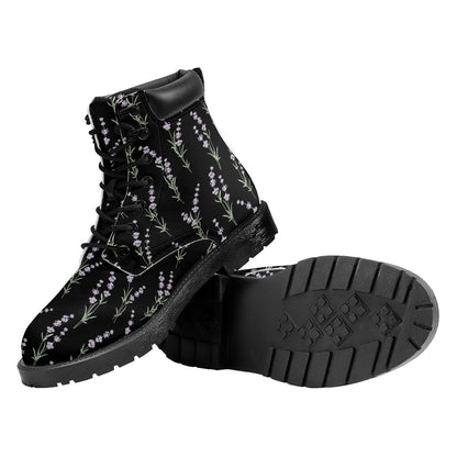 Lavender Flowers Pattern Print Work Boots