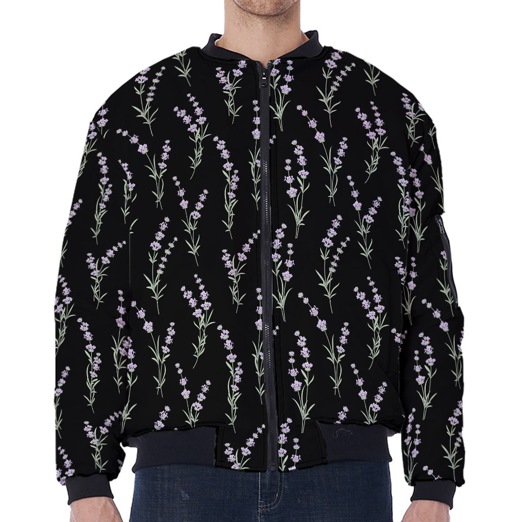 Lavender Flowers Pattern Print Zip Sleeve Bomber Jacket
