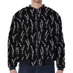 Lavender Flowers Pattern Print Zip Sleeve Bomber Jacket