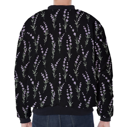 Lavender Flowers Pattern Print Zip Sleeve Bomber Jacket