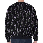 Lavender Flowers Pattern Print Zip Sleeve Bomber Jacket