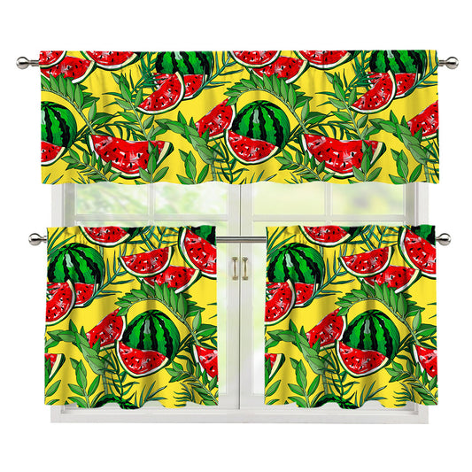 Leaf Watermelon Pieces Pattern Print 3 Piece Kitchen Curtains