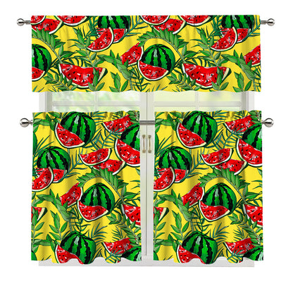 Leaf Watermelon Pieces Pattern Print 3 Piece Kitchen Curtains