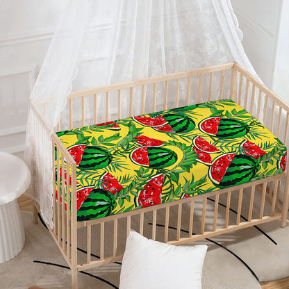 Leaf Watermelon Pieces Pattern Print Baby Crib Sheet