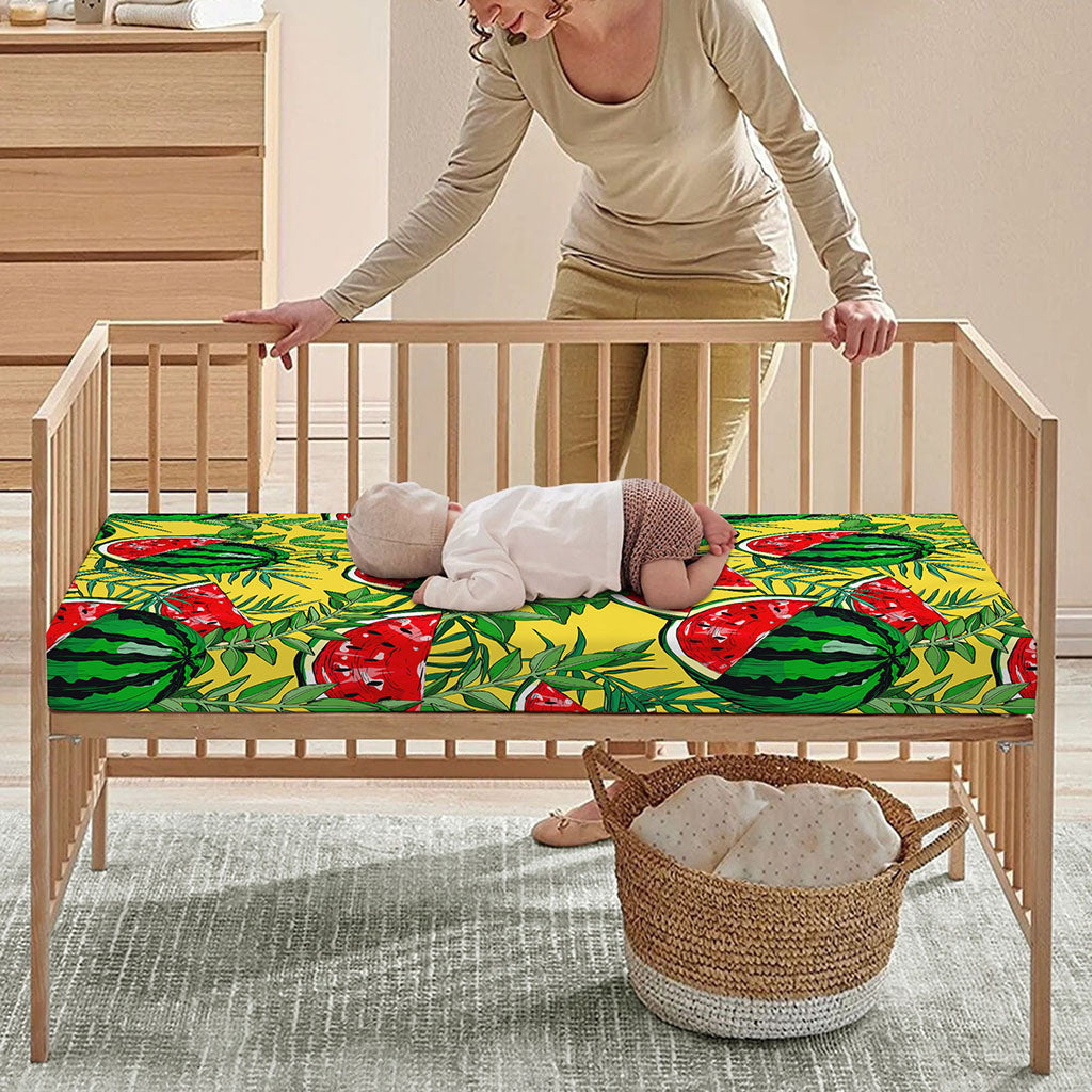 Leaf Watermelon Pieces Pattern Print Baby Crib Sheet