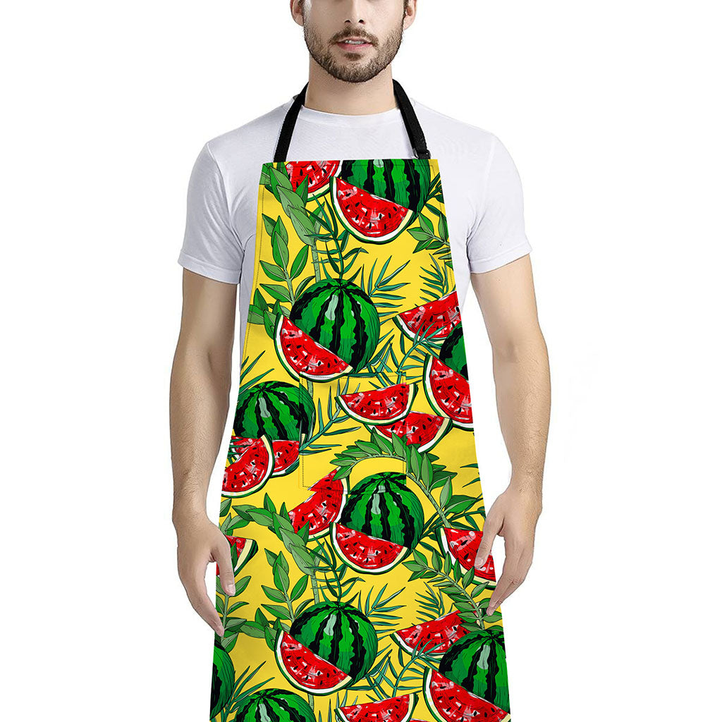 Leaf Watermelon Pieces Pattern Print Bib Apron With Pocket