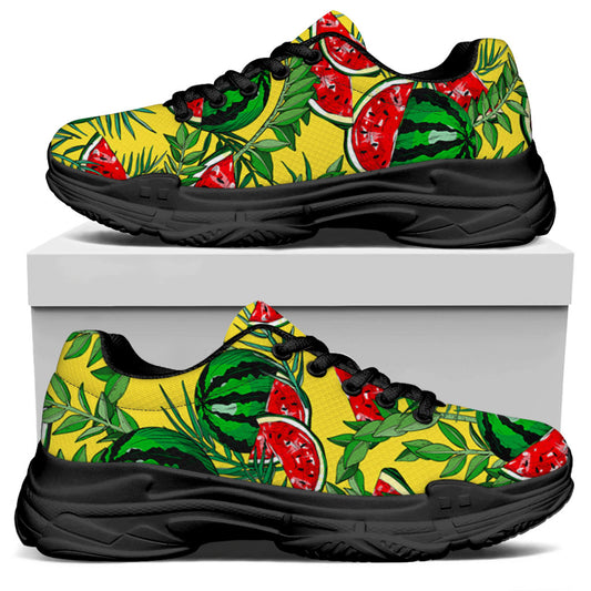 Leaf Watermelon Pieces Pattern Print Black Chunky Shoes