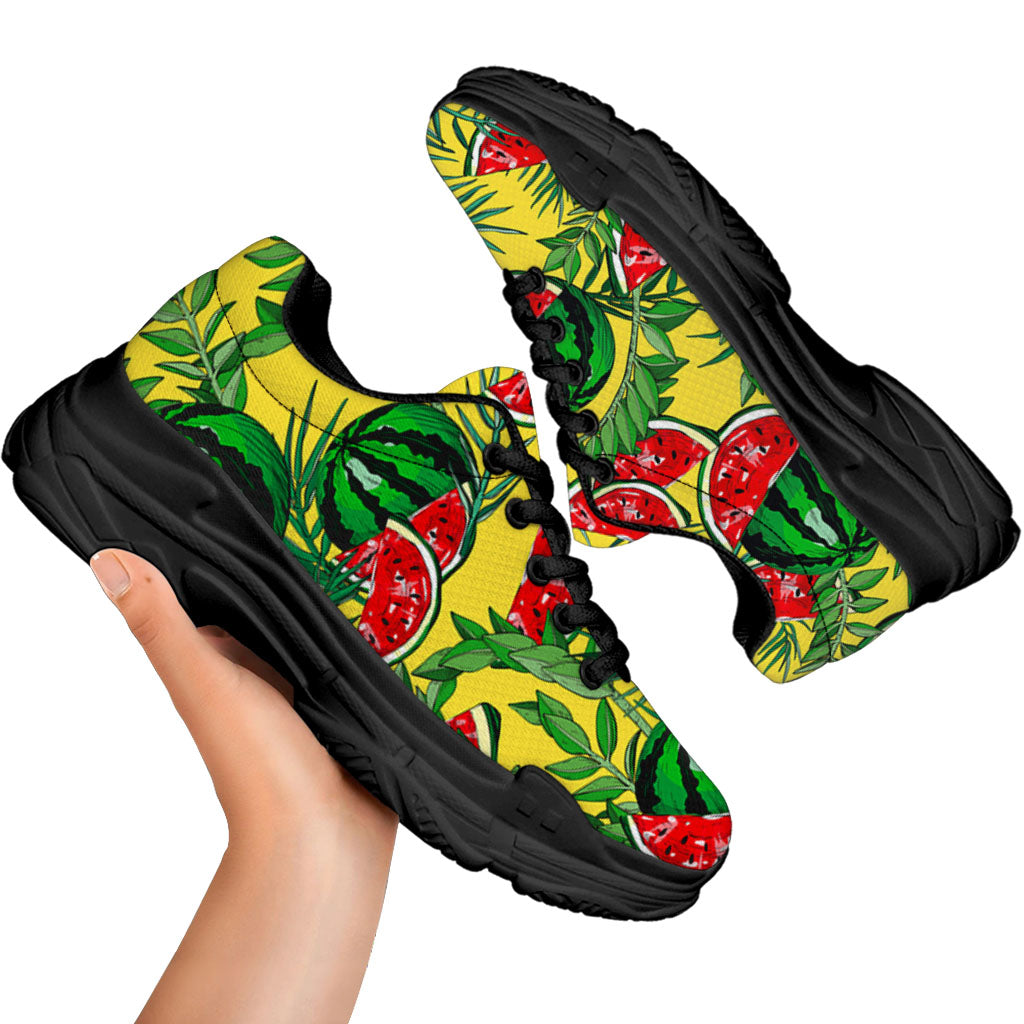 Leaf Watermelon Pieces Pattern Print Black Chunky Shoes