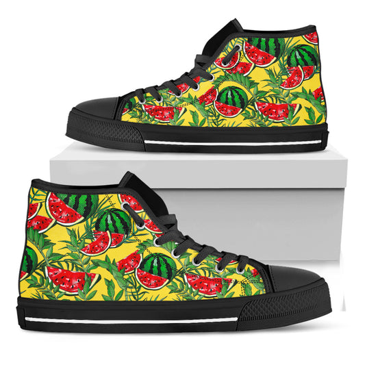 Leaf Watermelon Pieces Pattern Print Black High Top Sneakers