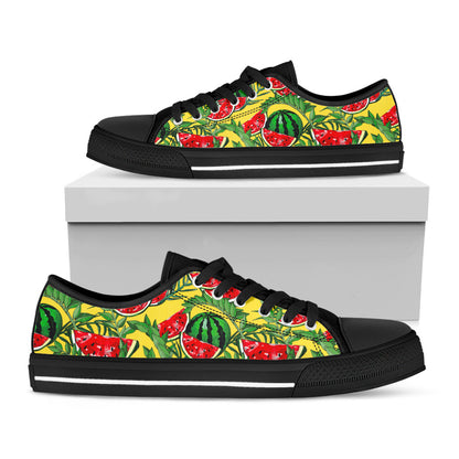 Leaf Watermelon Pieces Pattern Print Black Low Top Sneakers