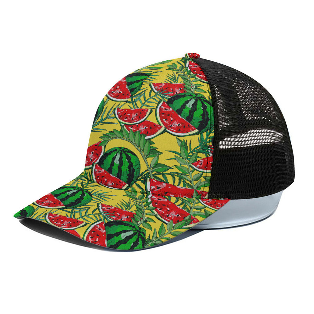 Leaf Watermelon Pieces Pattern Print Black Mesh Trucker Cap