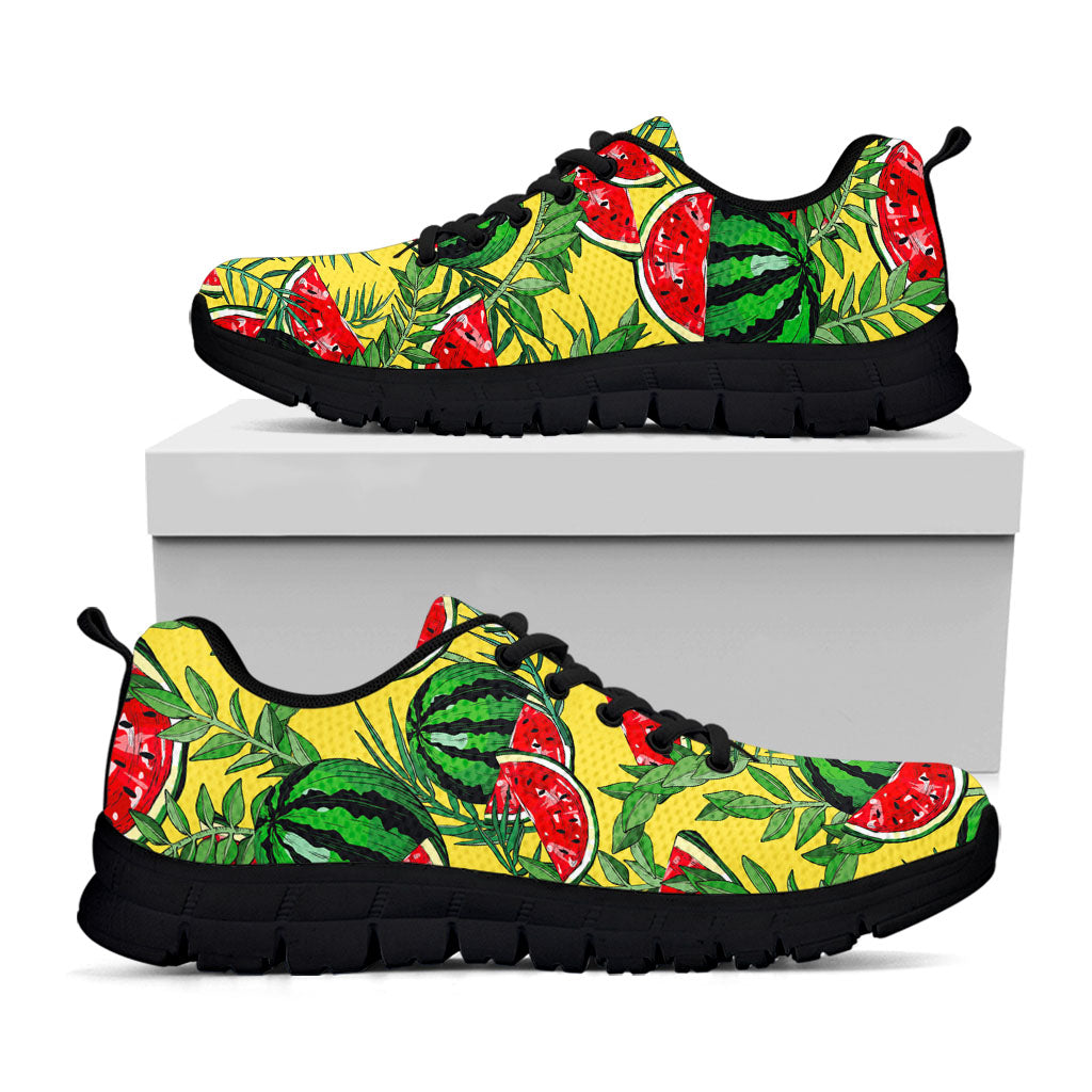 Leaf Watermelon Pieces Pattern Print Black Running Shoes