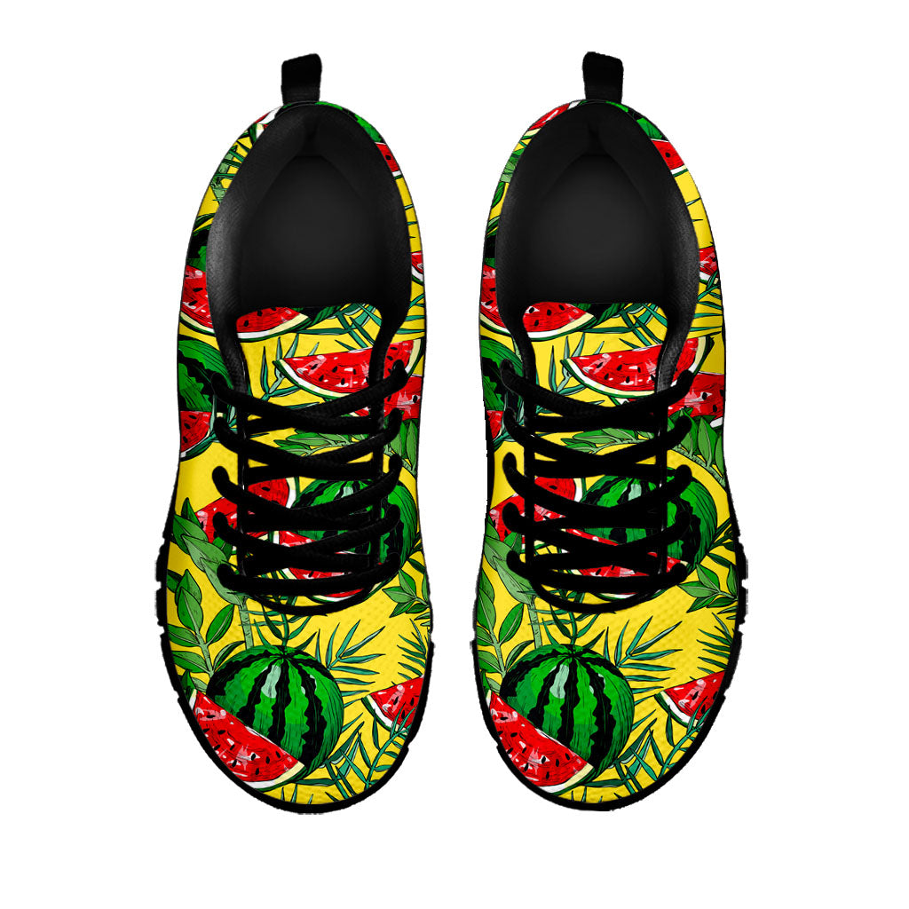 Leaf Watermelon Pieces Pattern Print Black Running Shoes