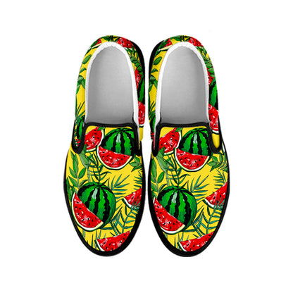 Leaf Watermelon Pieces Pattern Print Black Slip On Sneakers