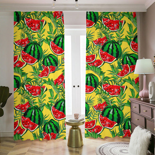 Leaf Watermelon Pieces Pattern Print Blackout Pencil Pleat Curtains
