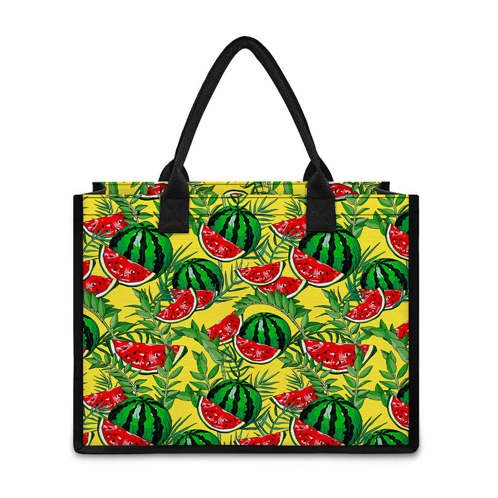 Leaf Watermelon Pieces Pattern Print Canvas Tote Bag
