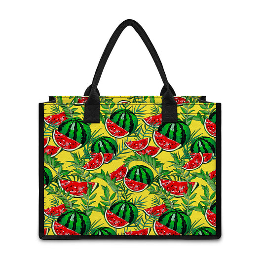 Leaf Watermelon Pieces Pattern Print Canvas Tote Bag