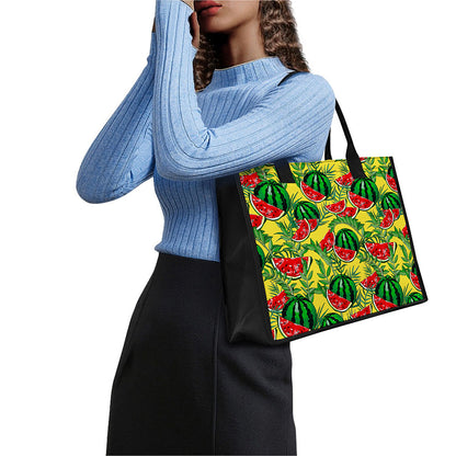 Leaf Watermelon Pieces Pattern Print Canvas Tote Bag
