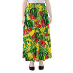 Leaf Watermelon Pieces Pattern Print Chiffon Maxi Skirt