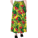 Leaf Watermelon Pieces Pattern Print Chiffon Maxi Skirt