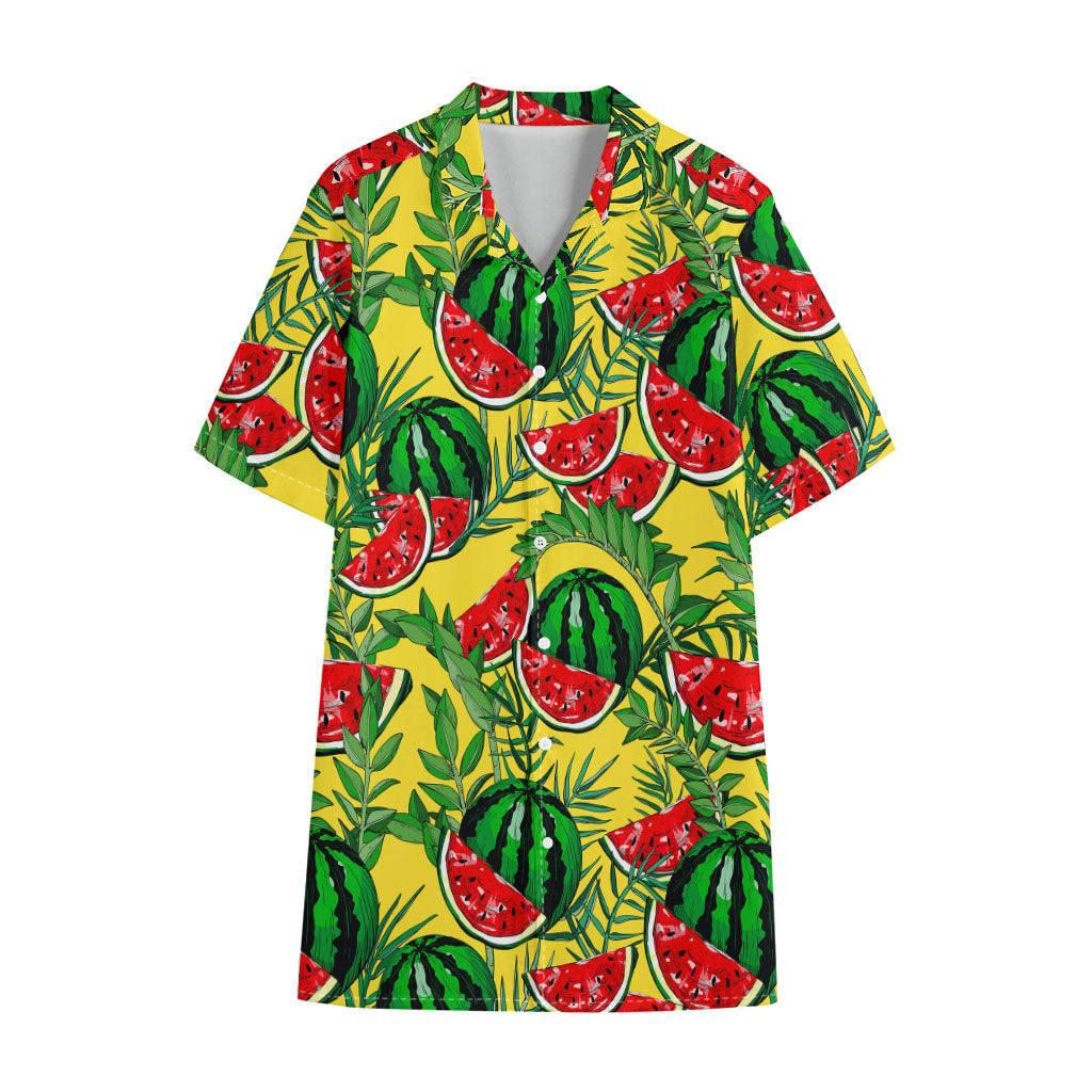Leaf Watermelon Pieces Pattern Print Cotton Hawaiian Shirt