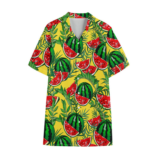 Leaf Watermelon Pieces Pattern Print Cotton Hawaiian Shirt