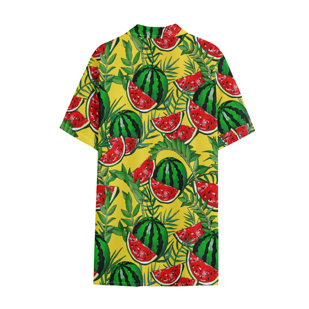 Leaf Watermelon Pieces Pattern Print Cotton Hawaiian Shirt