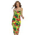 Leaf Watermelon Pieces Pattern Print Cross Back Cami Dress