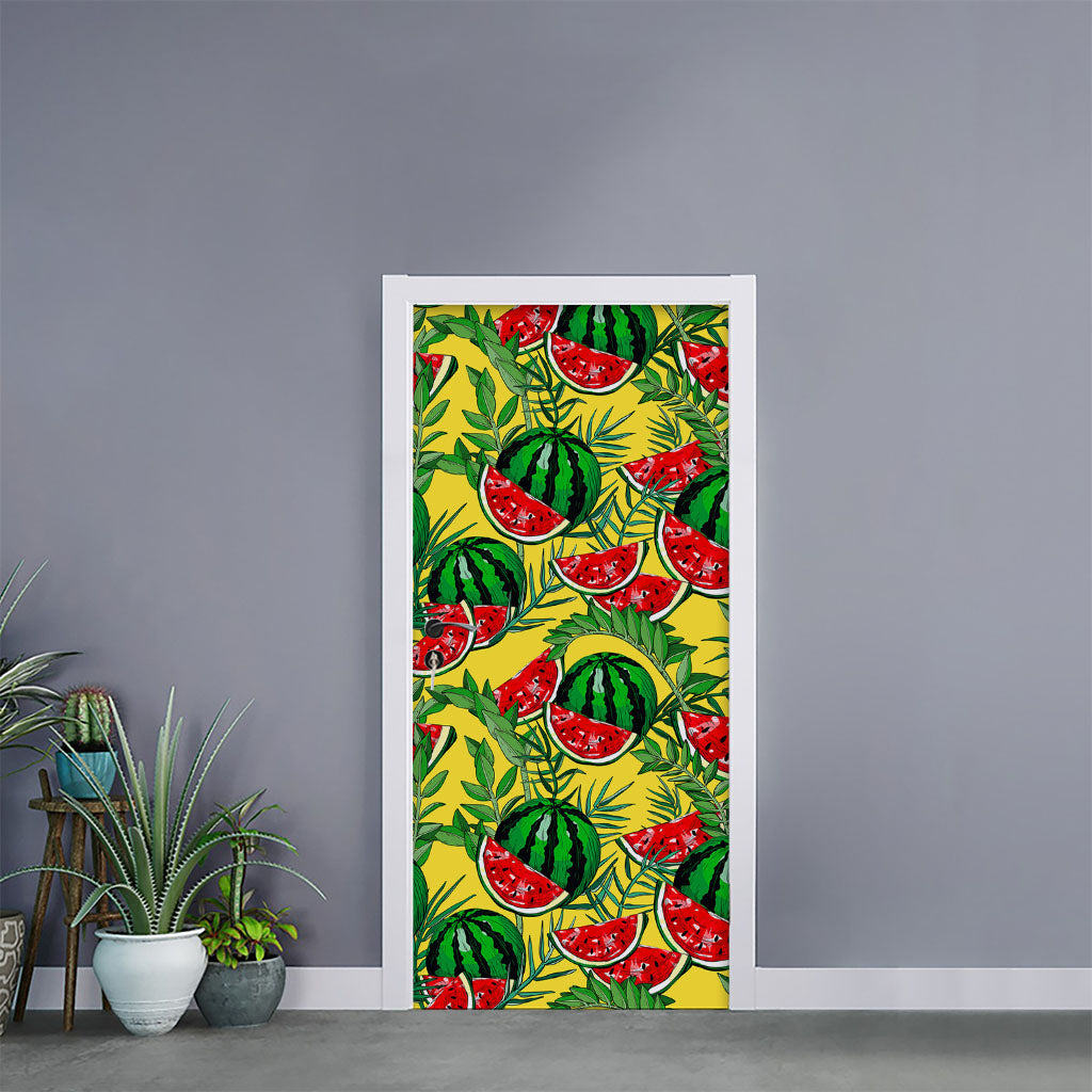 Leaf Watermelon Pieces Pattern Print Door Sticker