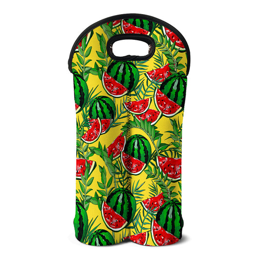 Leaf Watermelon Pieces Pattern Print Double Neoprene Wine Tote