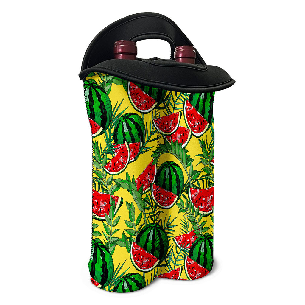 Leaf Watermelon Pieces Pattern Print Double Neoprene Wine Tote