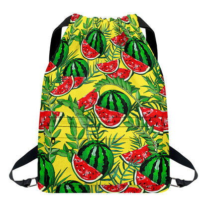 Leaf Watermelon Pieces Pattern Print Drawstring Backpack