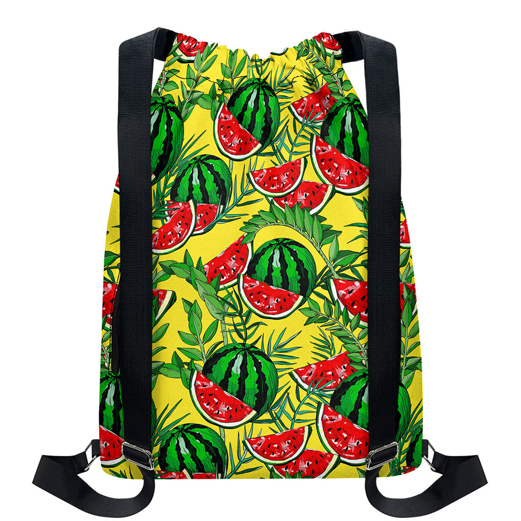 Leaf Watermelon Pieces Pattern Print Drawstring Backpack