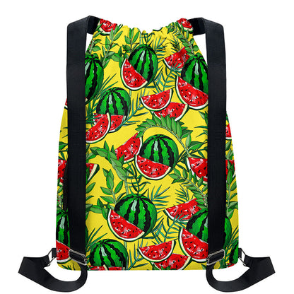 Leaf Watermelon Pieces Pattern Print Drawstring Backpack