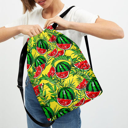 Leaf Watermelon Pieces Pattern Print Drawstring Backpack