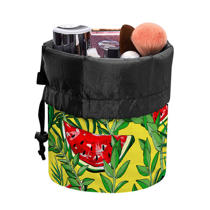 Leaf Watermelon Pieces Pattern Print Drawstring Makeup Bag