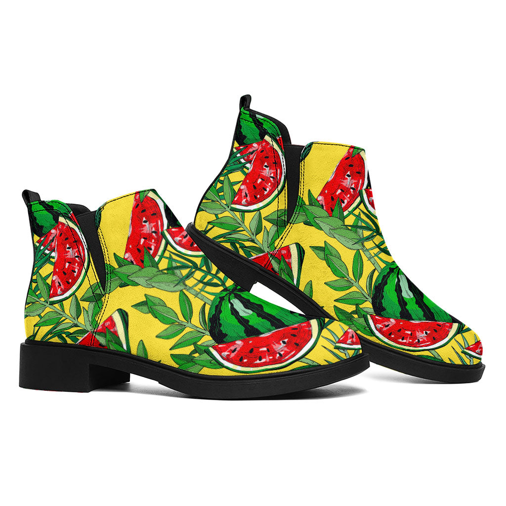 Leaf Watermelon Pieces Pattern Print Flat Ankle Boots